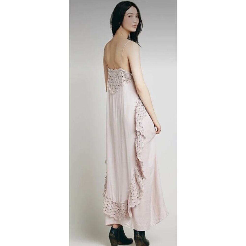 Free People Pale Pink Crochet-Trim Spaghetti Strap Maxi Dress